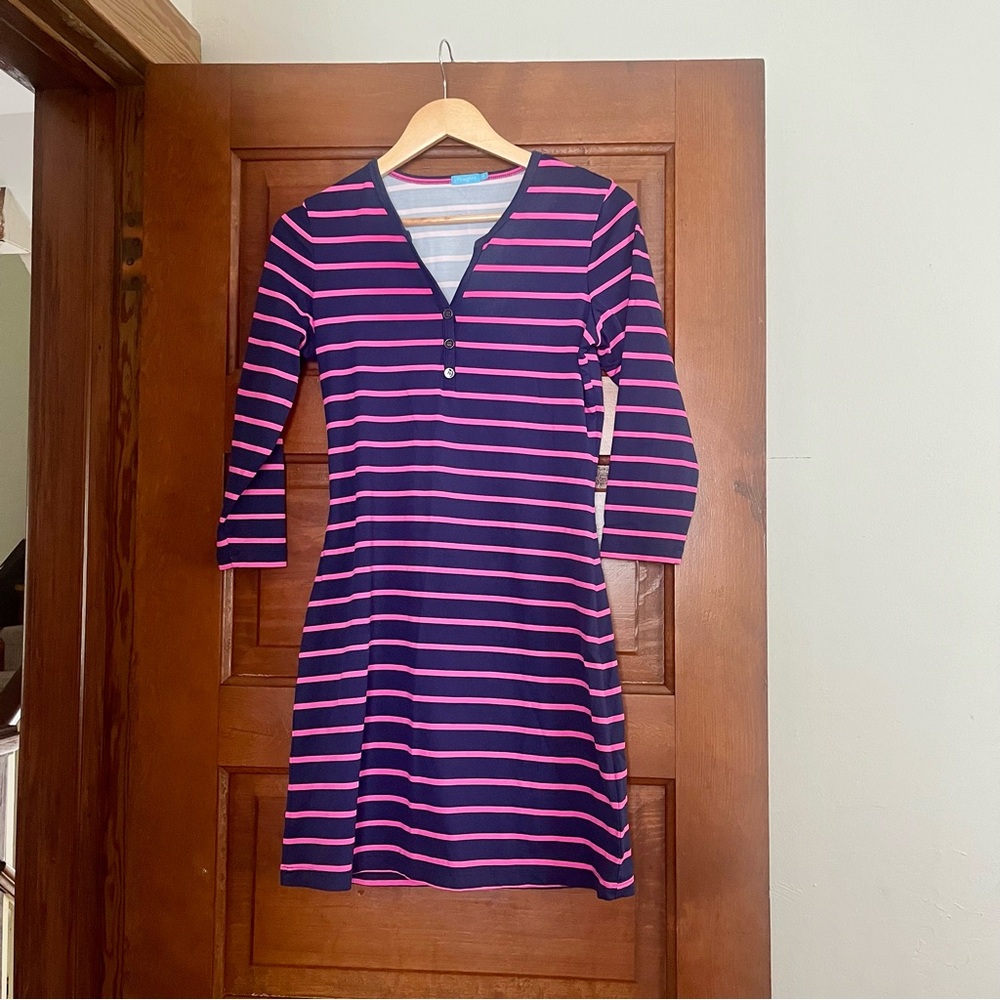 J.McLaughlin Lynn Henley Navy and Pink Striped Dress